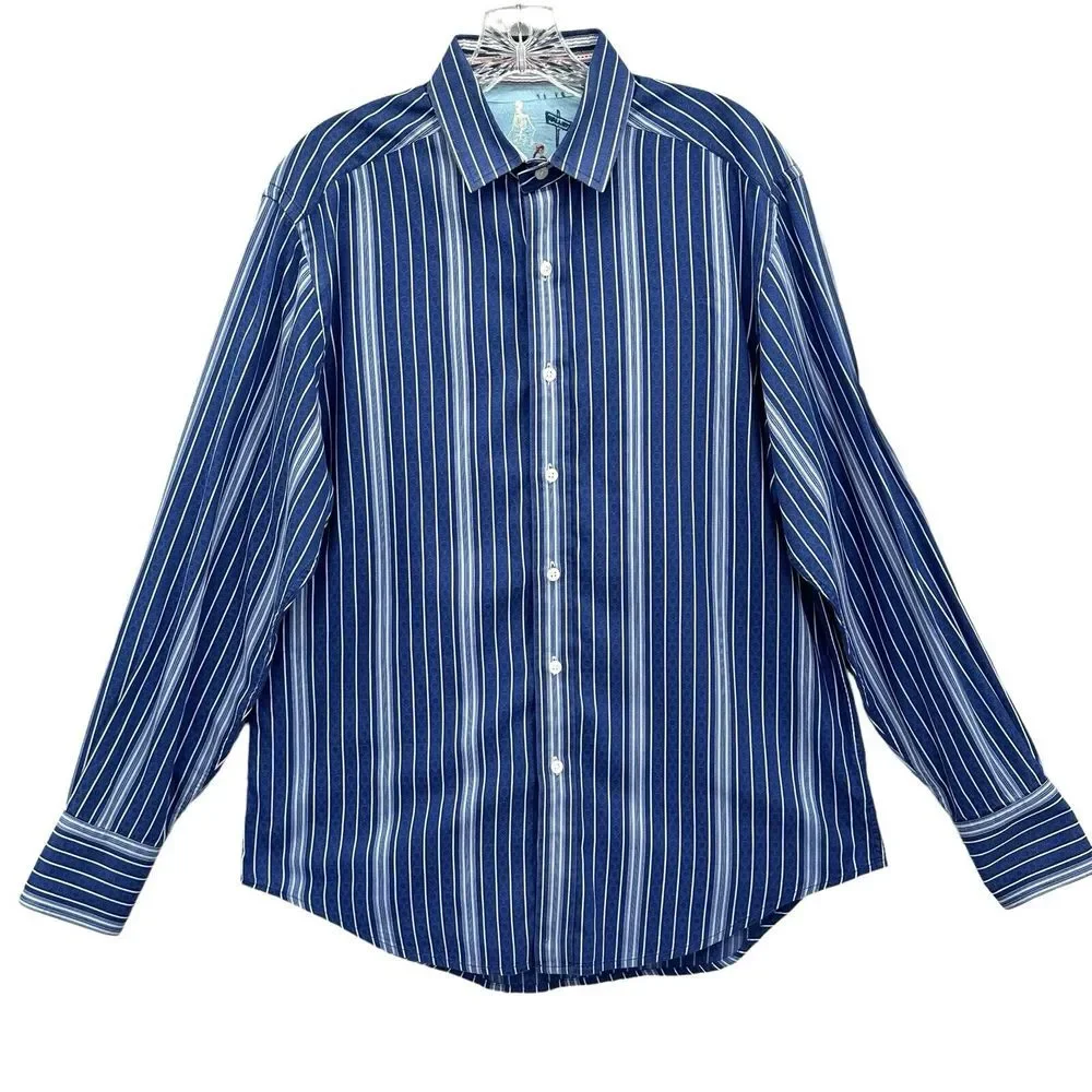 Robert Graham Old Money Size Medium Flip Cuff Blue Striped Button Up Shirt Top